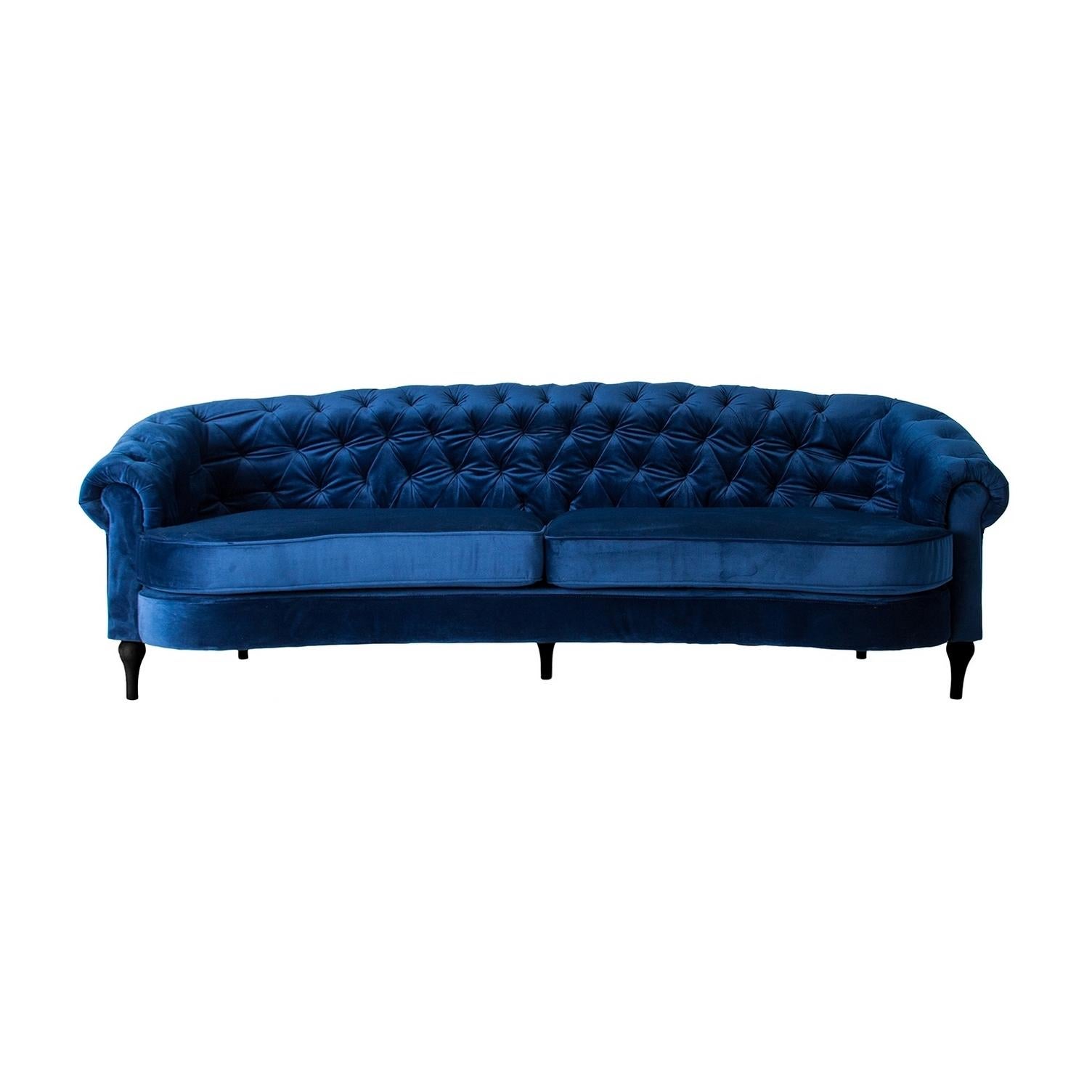Contemporary Padded Blue Velvet and Black Lacquered Sofa