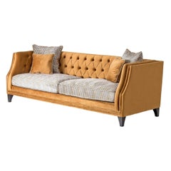 Padded Graphic Fabric And Velvet Sofa