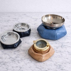 Padded leather ashtray with brass rim, Italy, 1970s