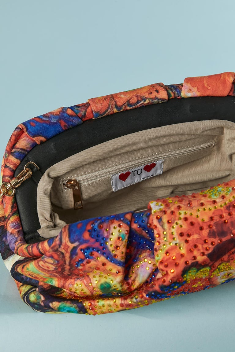 Padded printed bag with rhinestone embellishment Gai Mattiolo Love