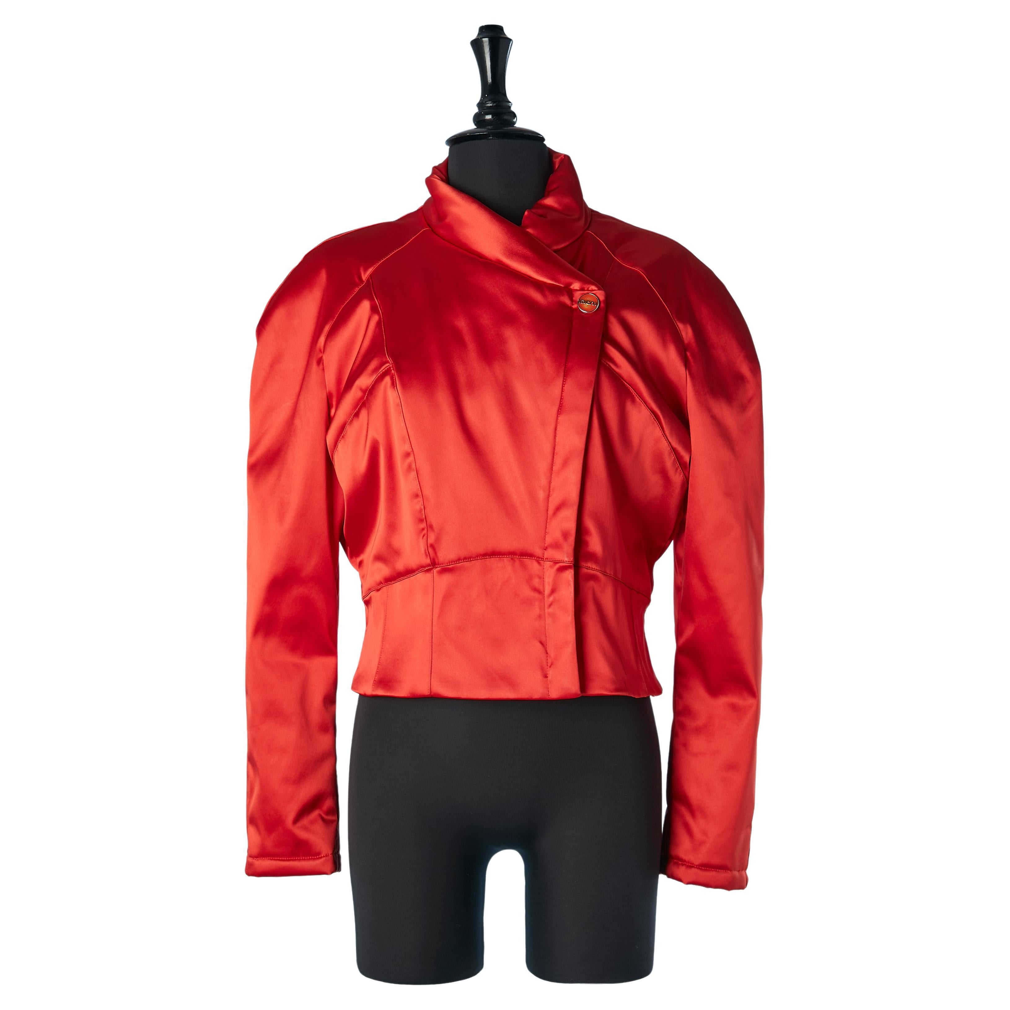 Padded satin double-breasted jacket with zip and snap closure Mugler Trademark For Sale