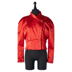 Veste à double boutonnage en satin paddé avec fermeture à glissière et boutons-pression Mugler Trademark