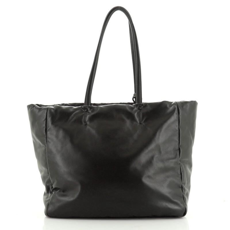 Black Padded Shopping Tote Nappa Leather Medium