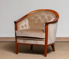 Padded Taupe Velvet 'Aristokrat' Lounge Chair by Bertil Fridhagen, Sweden 1960