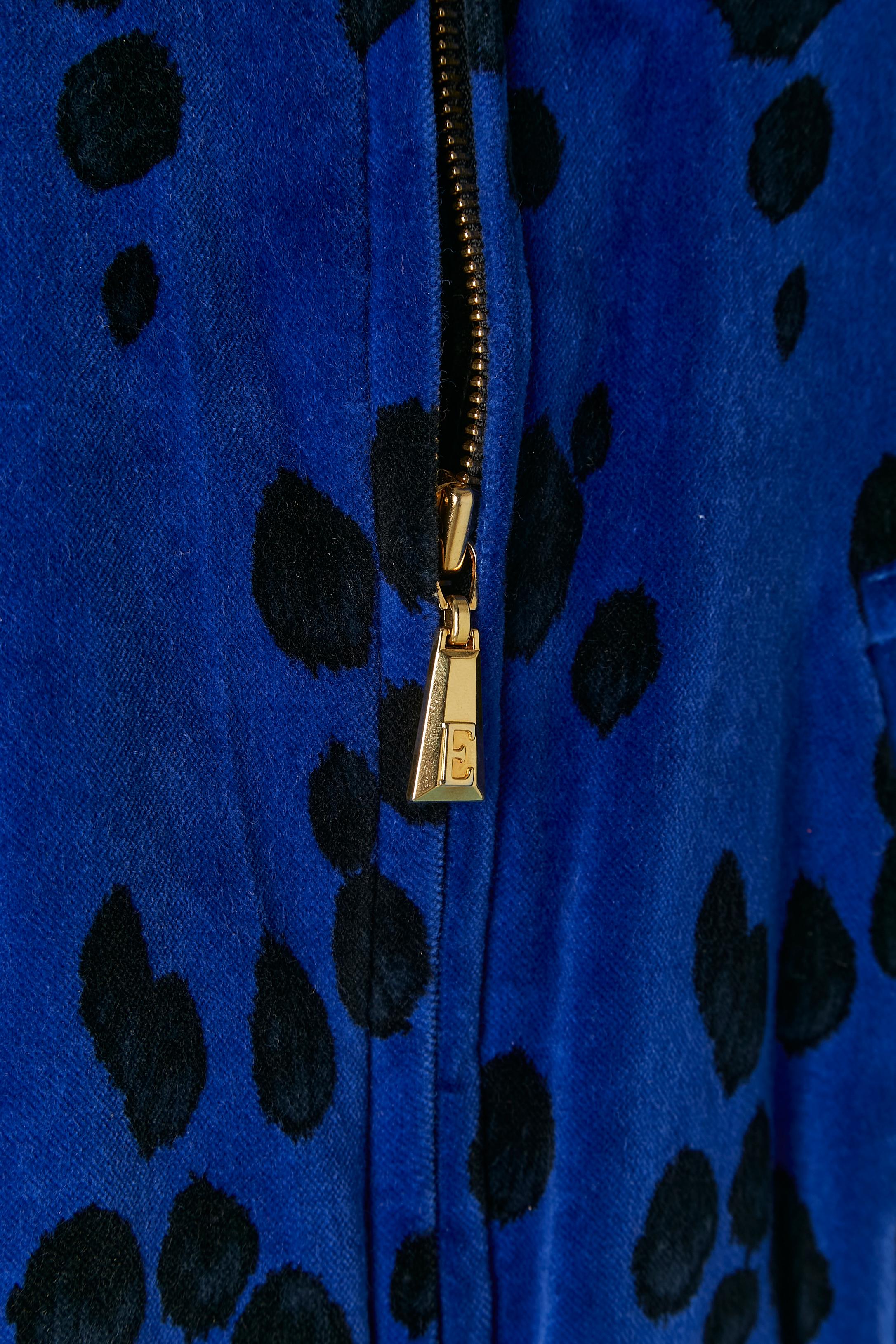 Purple Padded velvet jacket with animal print ESCADA by Margaretha Ley For Sale