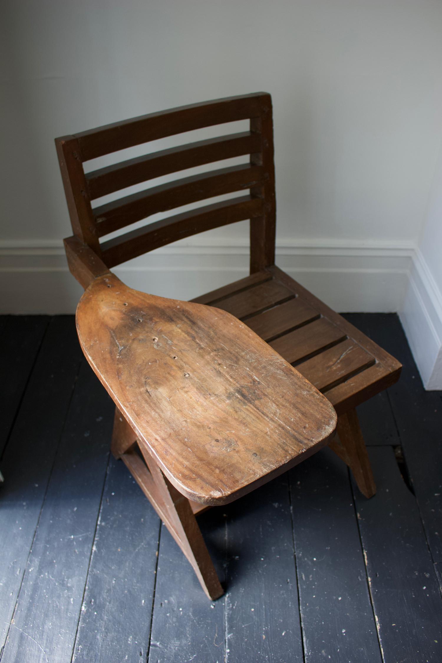 Indian Paddle Arm Student Chair in Wood Attributed to Jeanneret For Sale
