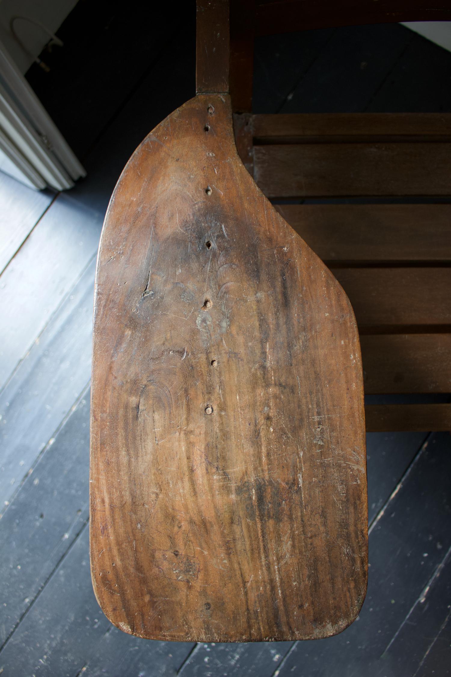Paddle Arm Student Chair in Wood Attributed to Jeanneret In Distressed Condition For Sale In London, GB