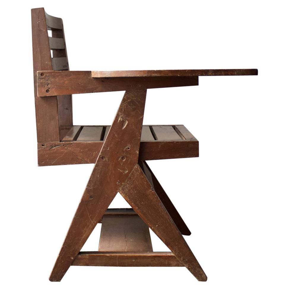 Paddle Arm Student Chair in Wood Attributed to Jeanneret