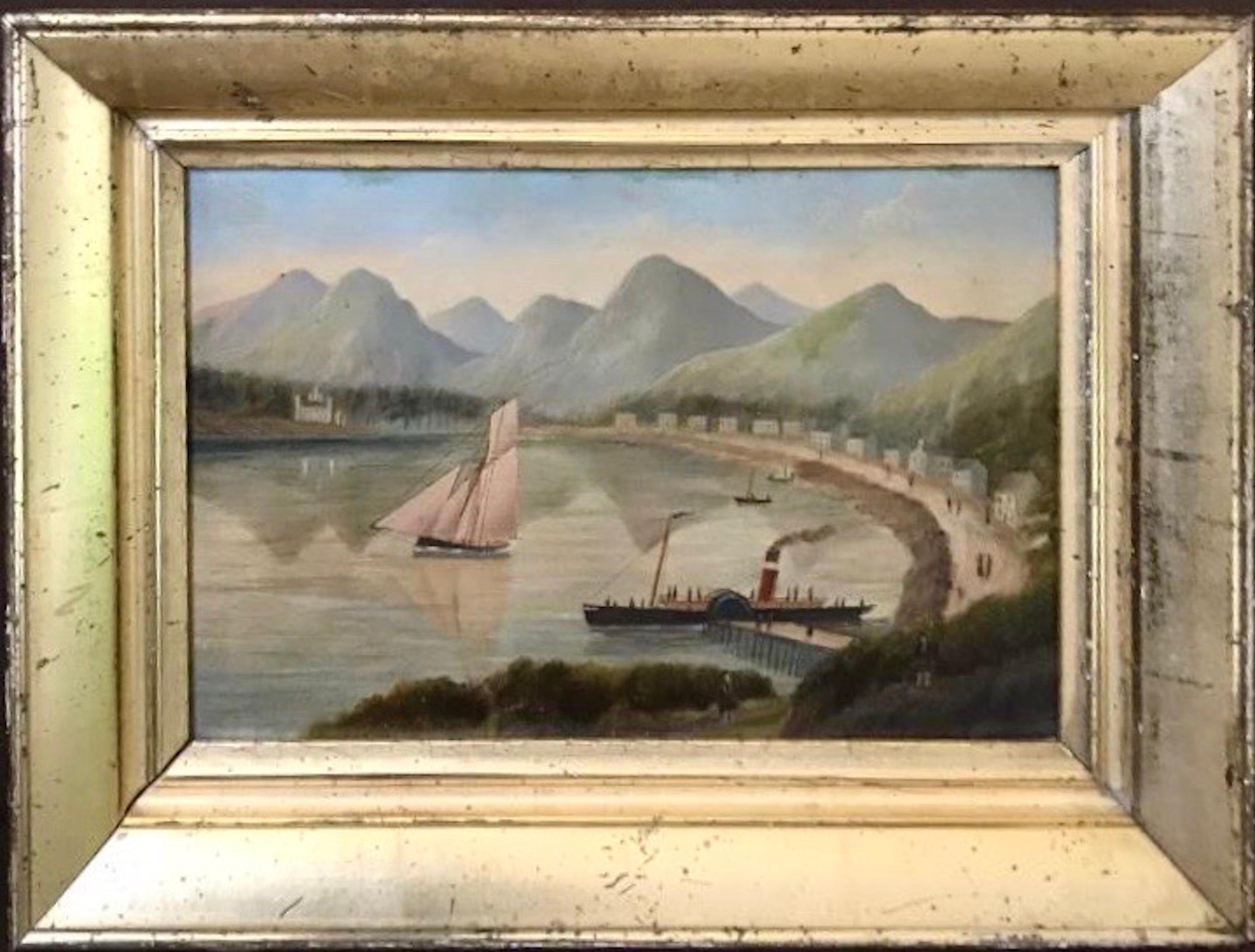 Folk Art Paddlewheel Steamer and Sail Boat on the Hudson River