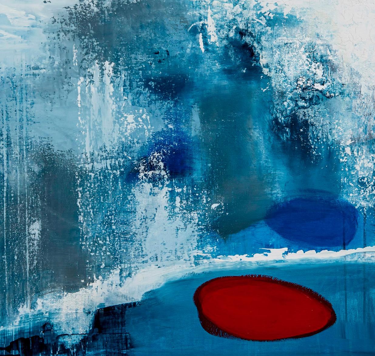 Goutte rouge - Bleu Abstract Painting par Paddy Cohn