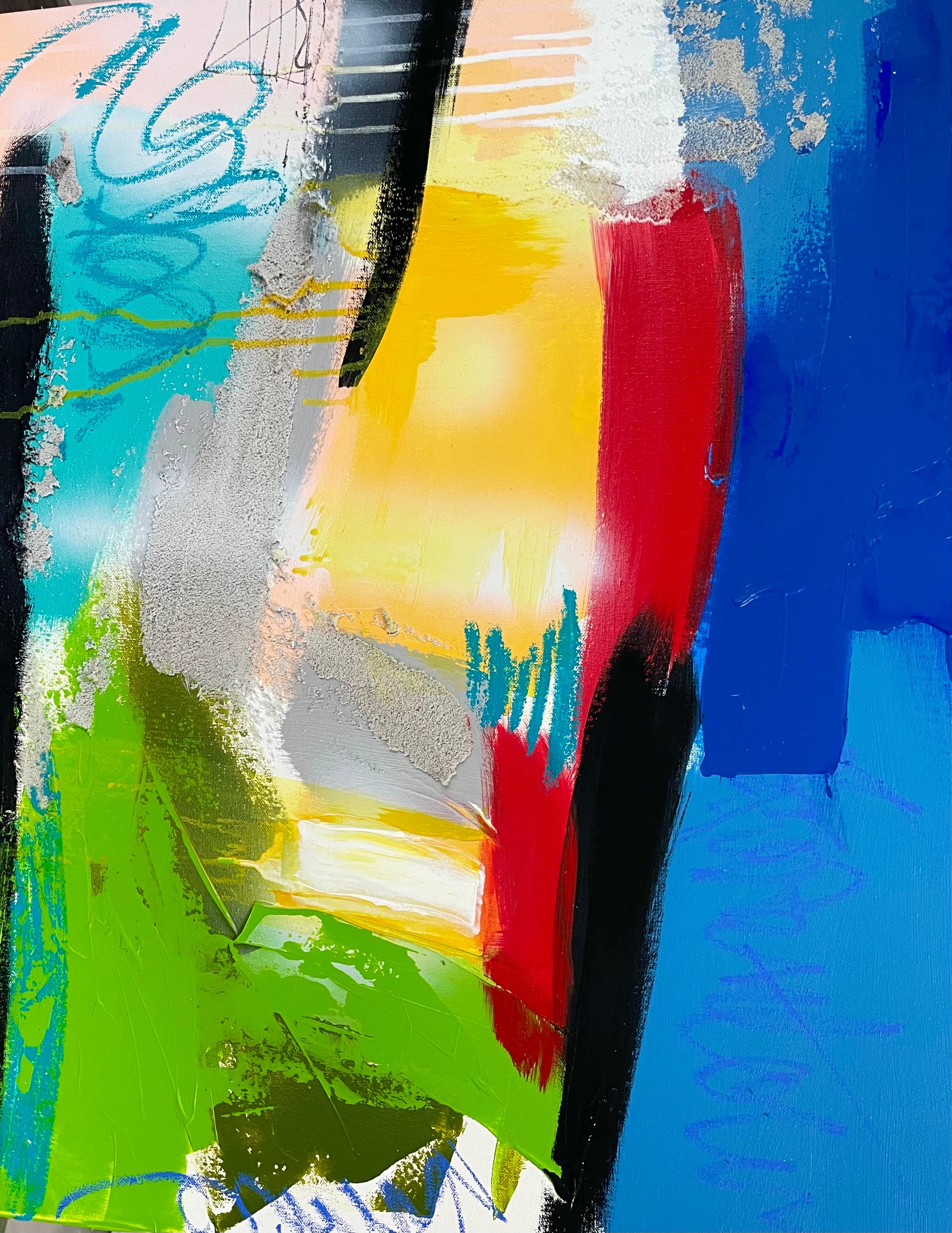 Bamboo Forest, Acrylic , Caribbean, Rising from the Sea, 48 x 36, Colors - Abstract Painting by Paddy Cohn