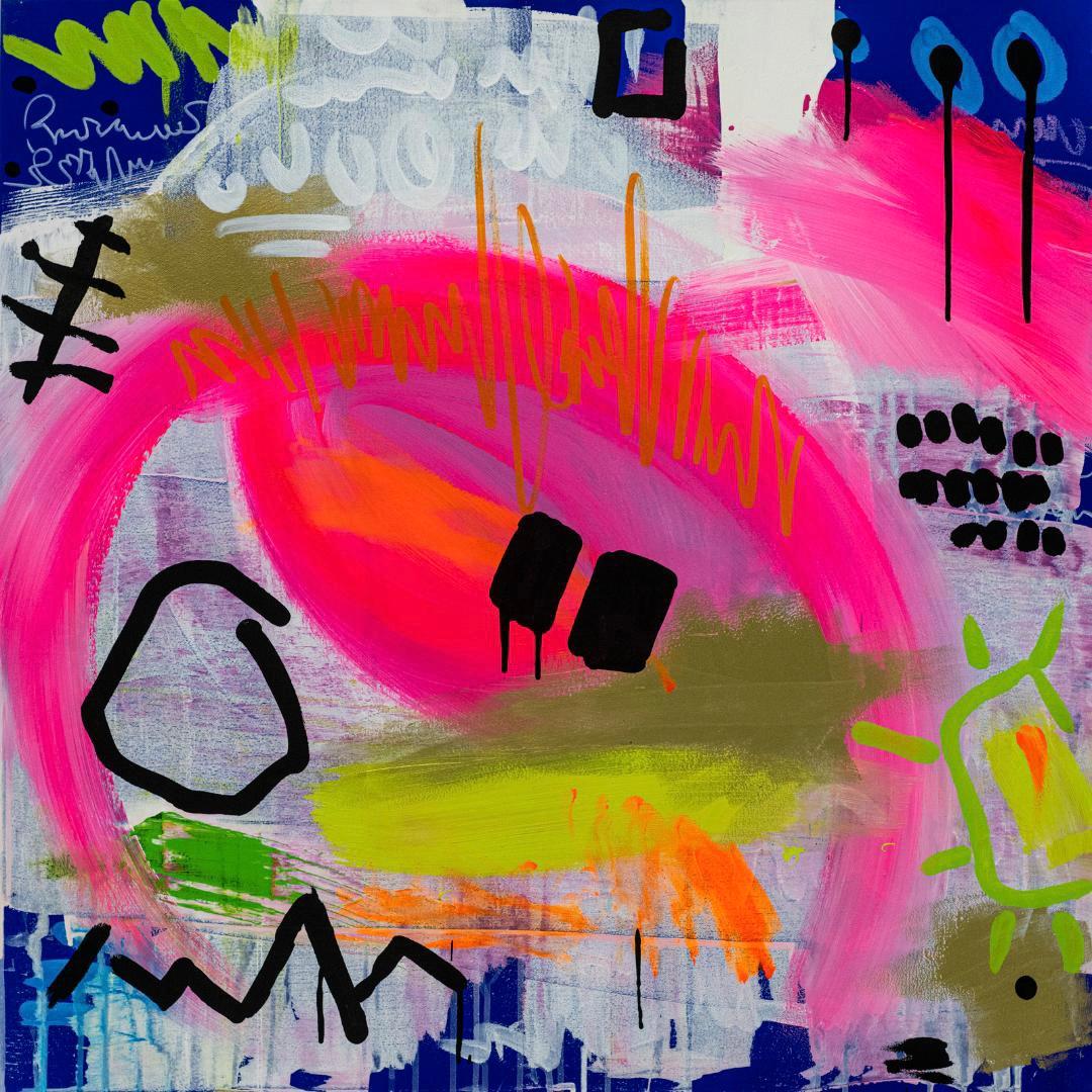 « Les actions parlent plus que les mots » - Peinture abstraite colorée en techniques mixtes - Painting de Paddy Cohn