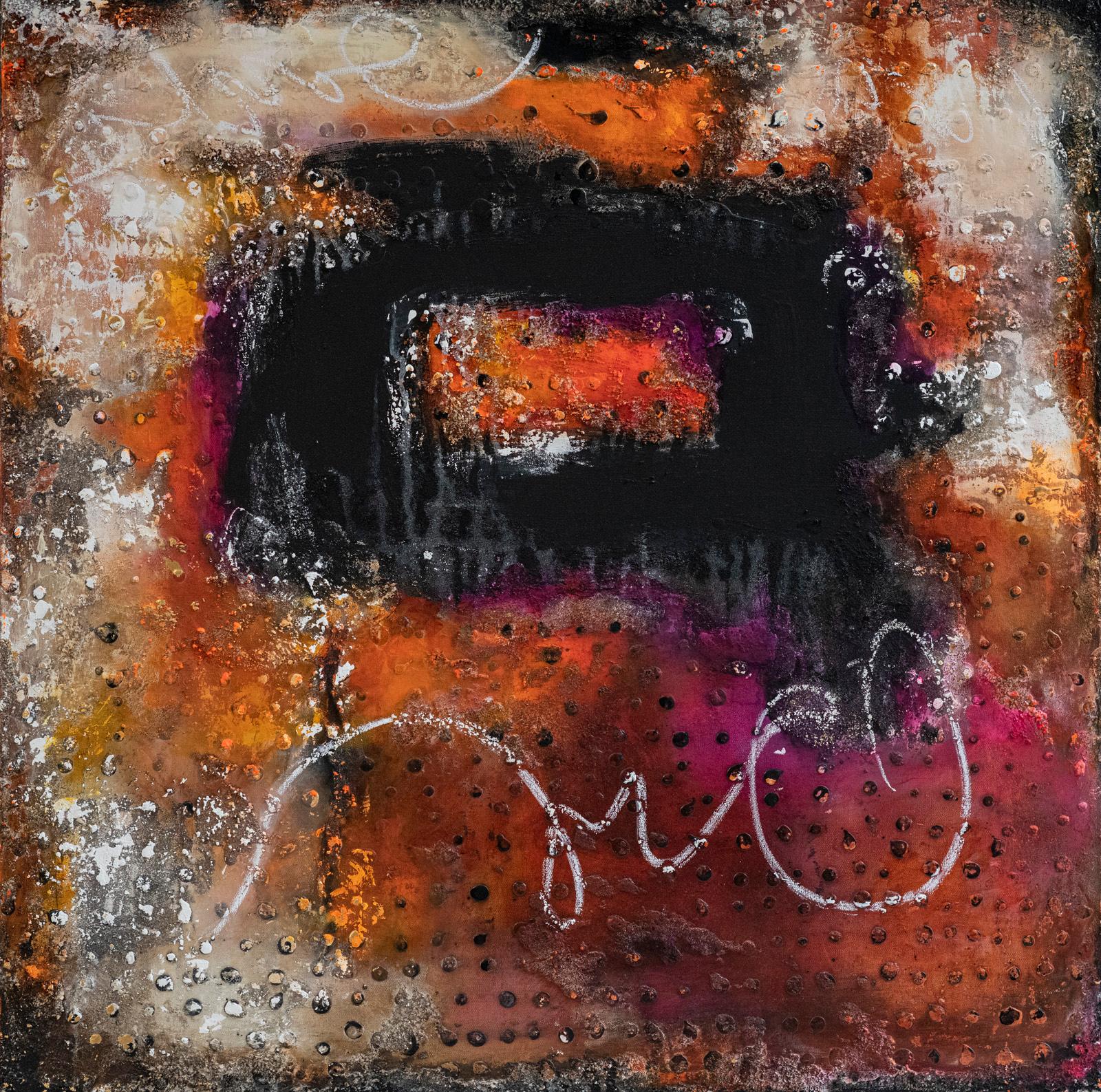 Abstract Painting Paddy Cohn - "Riveted" - Peinture abstraite multimédia texturée et richement colorée, 2020  
