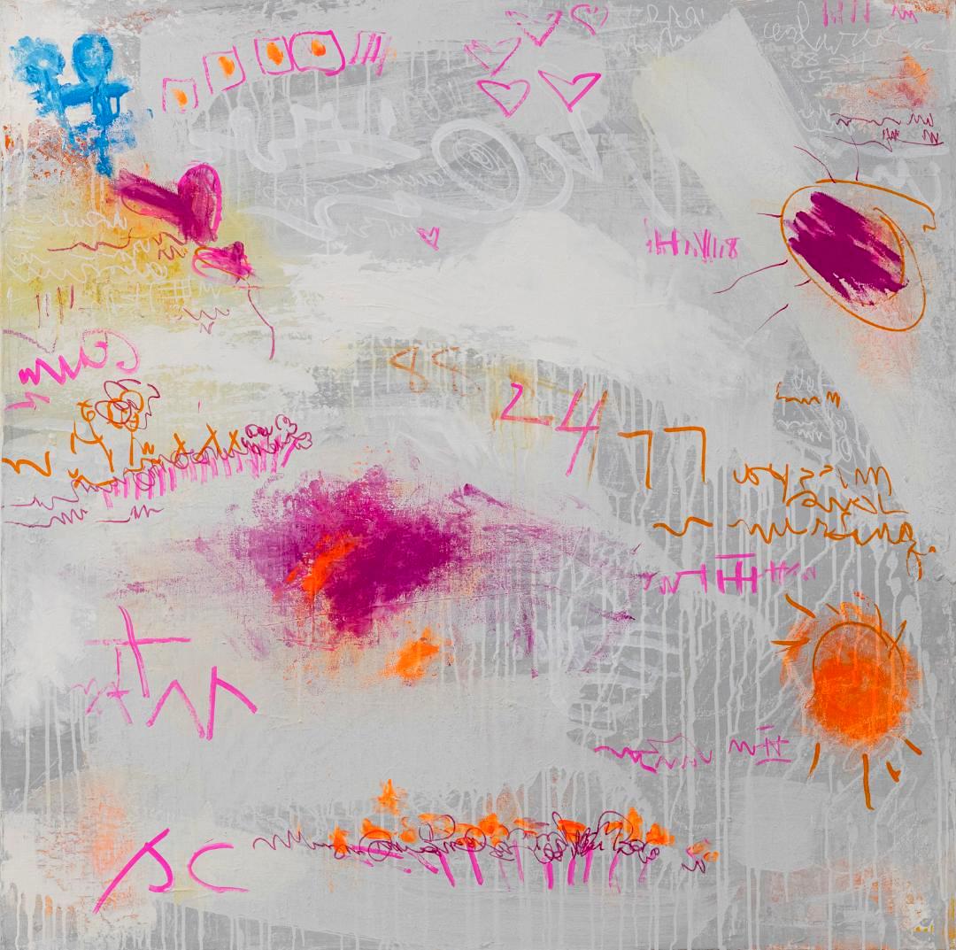 Abstract Painting Paddy Cohn - "Walk With Me" - Peinture d'art abstraite aux couleurs douces, techniques mixtes