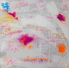 „Walk With Me“ – weiches, farbenfrohes Gemälde in Mischtechnik, abstrakte bildende Kunst
