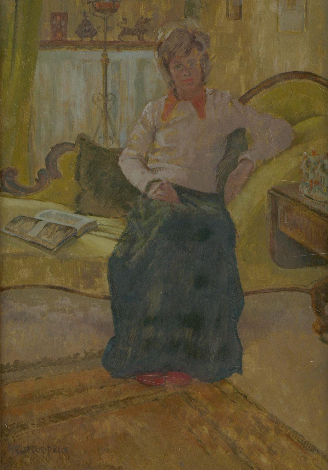An impressive pair of 20th century British oil paintings showing two seated women by Art Workers Guild member Paddy Curzon-Price. The comfortability with which both women are positioned in their domestic settings shows Curzon-Price's ability to make