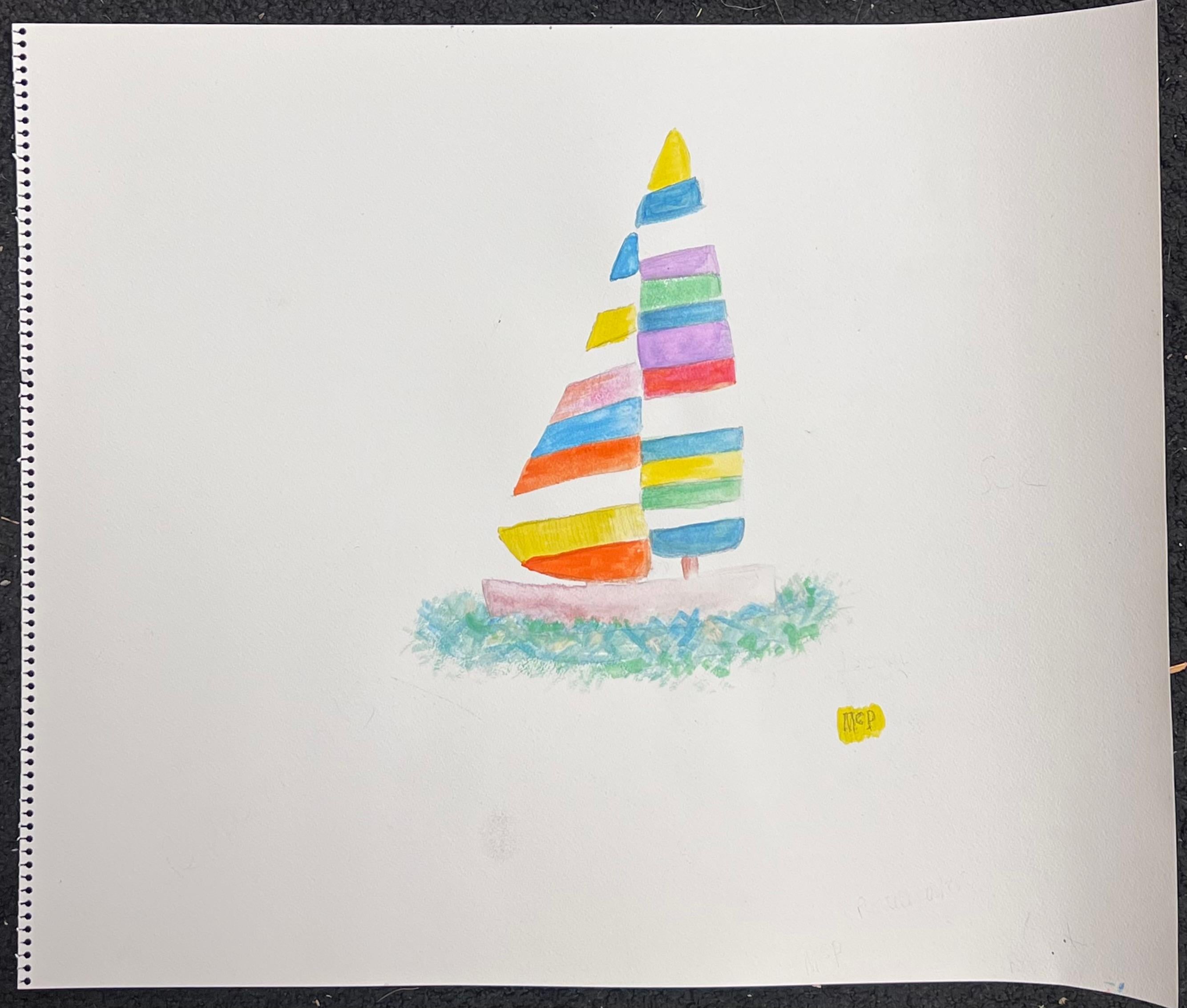Bunte irische zeitgenössische abstrakte Malerei Segelboot auf See – Painting von Paddy McCormack