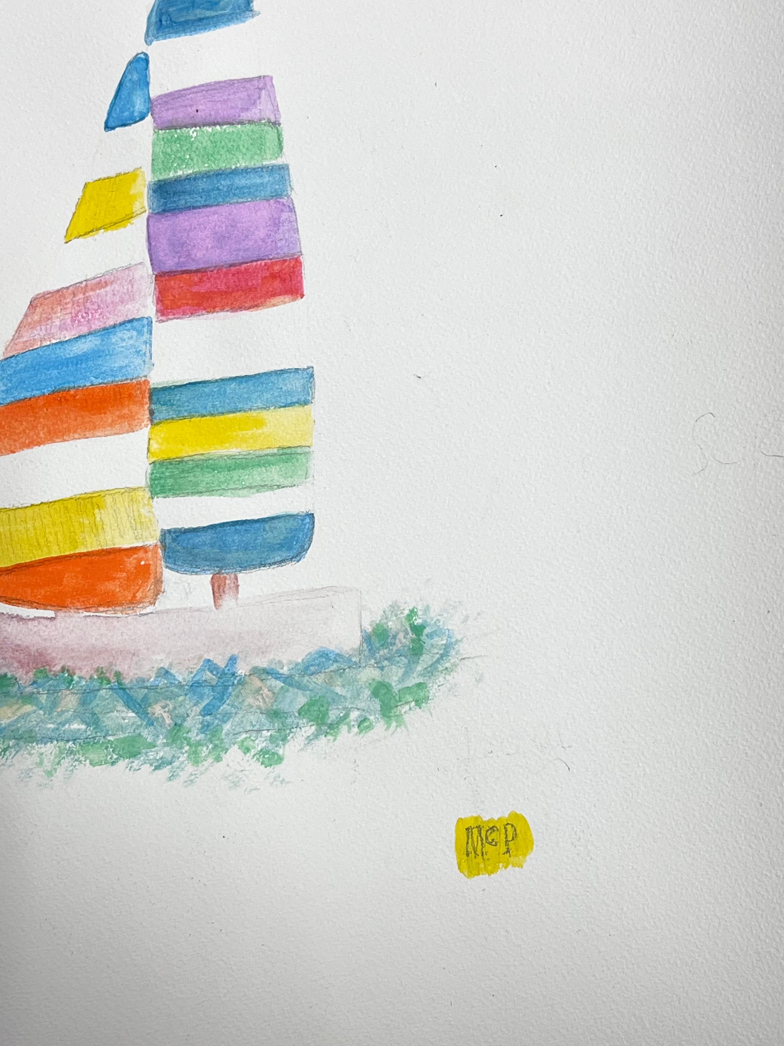 Bunte irische zeitgenössische abstrakte Malerei Segelboot auf See (Moderne), Painting, von Paddy McCormack