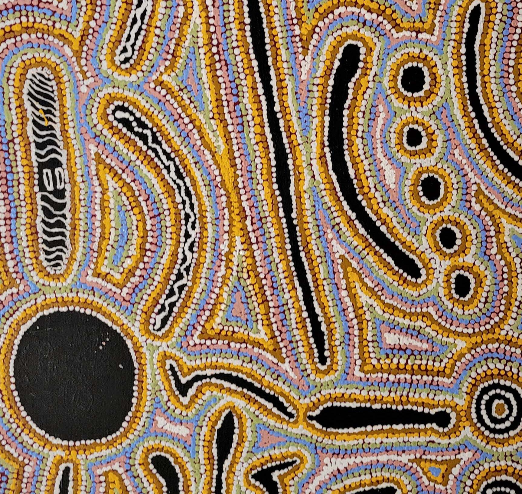 Jukurrpa Dreaming - Black Abstract Painting by Paddy Stewart Japaljarri