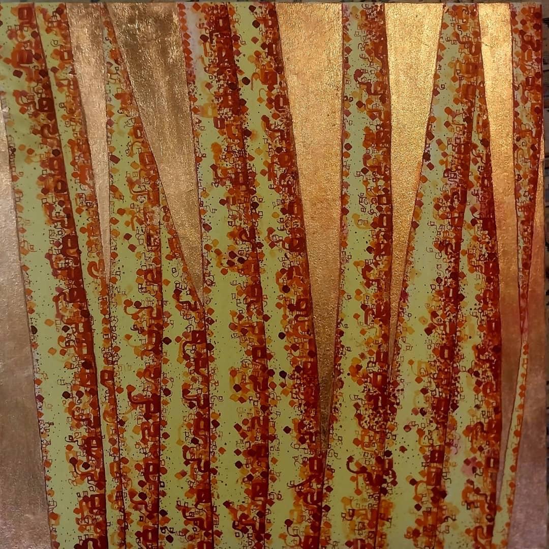 Untitled - Painting, Ink and gold leaf on canvas