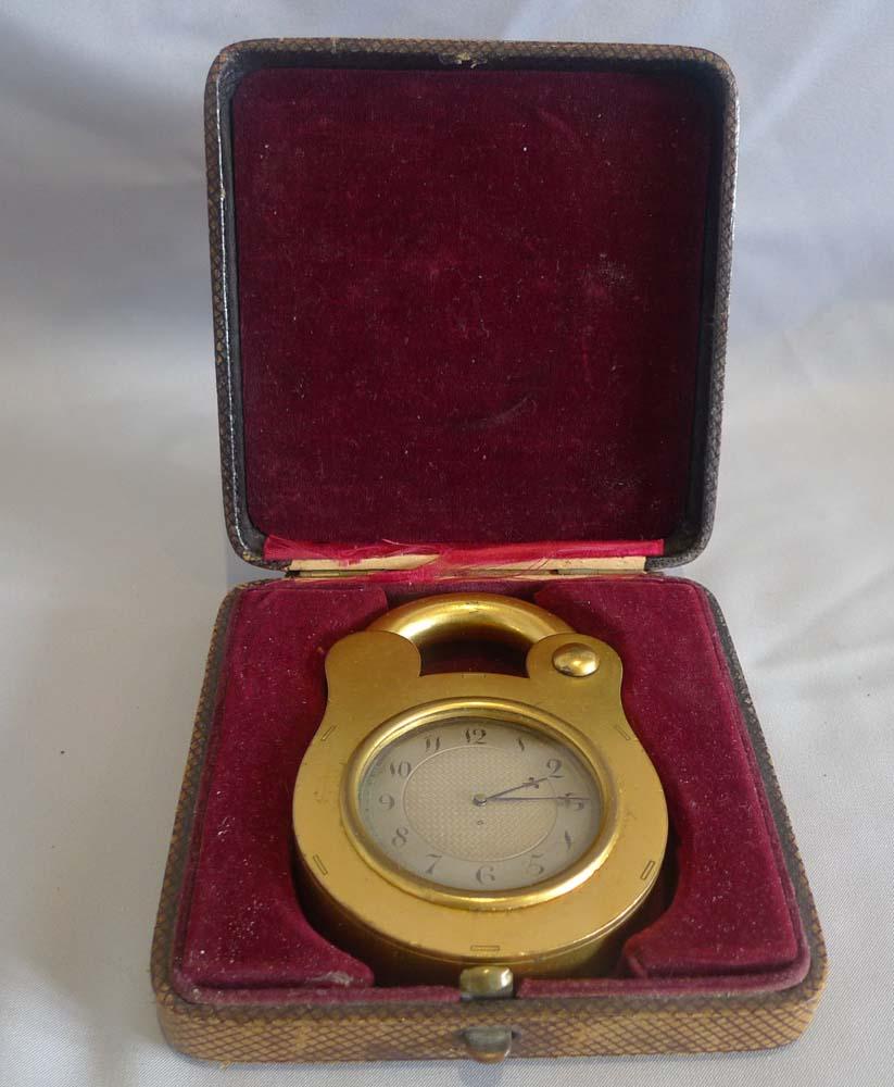 Gilt Padlock Clock by Howell James, Boxed For Sale
