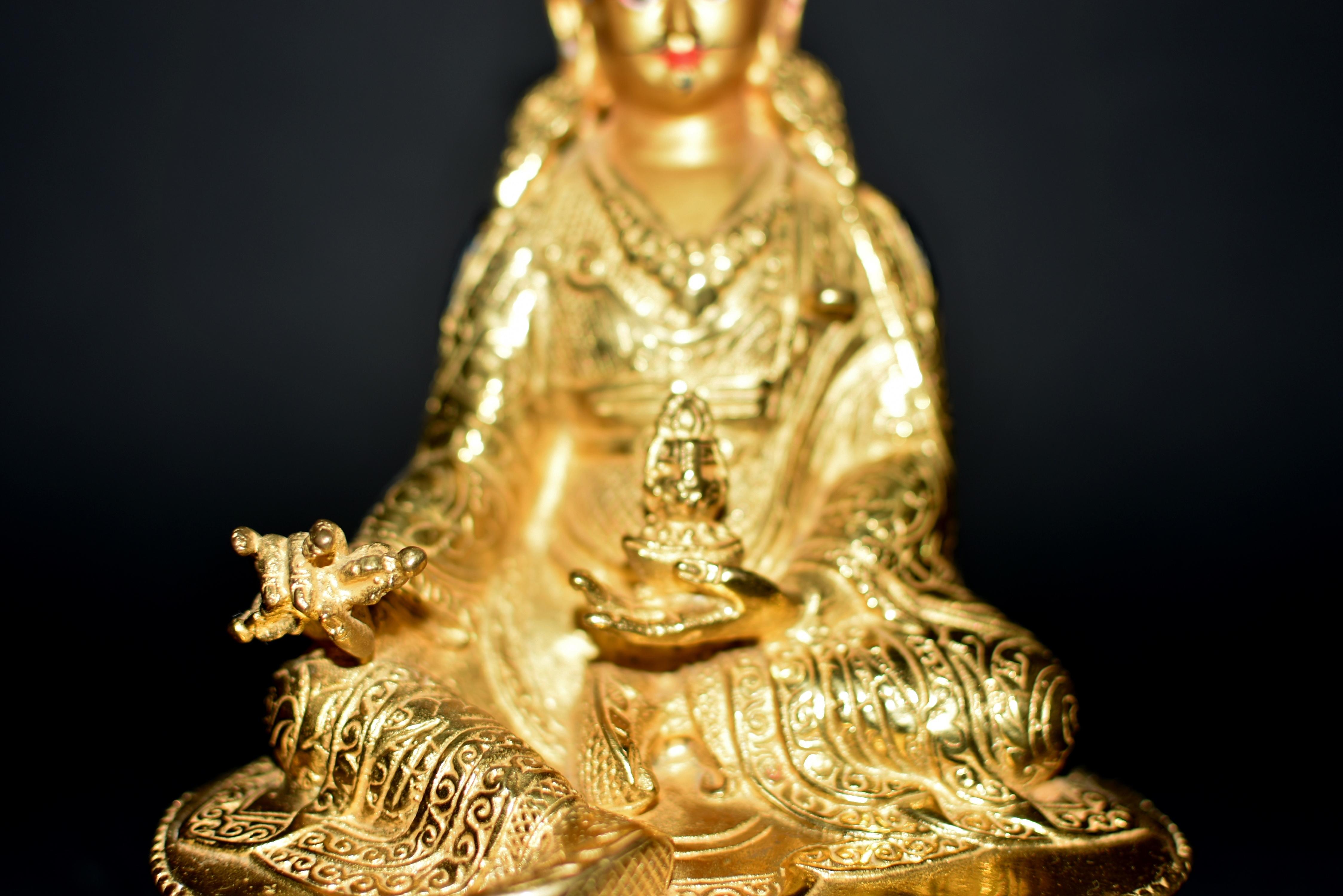 Padma Sambhav Teacher Gilt Bronze Tibetan Figure For Sale 2