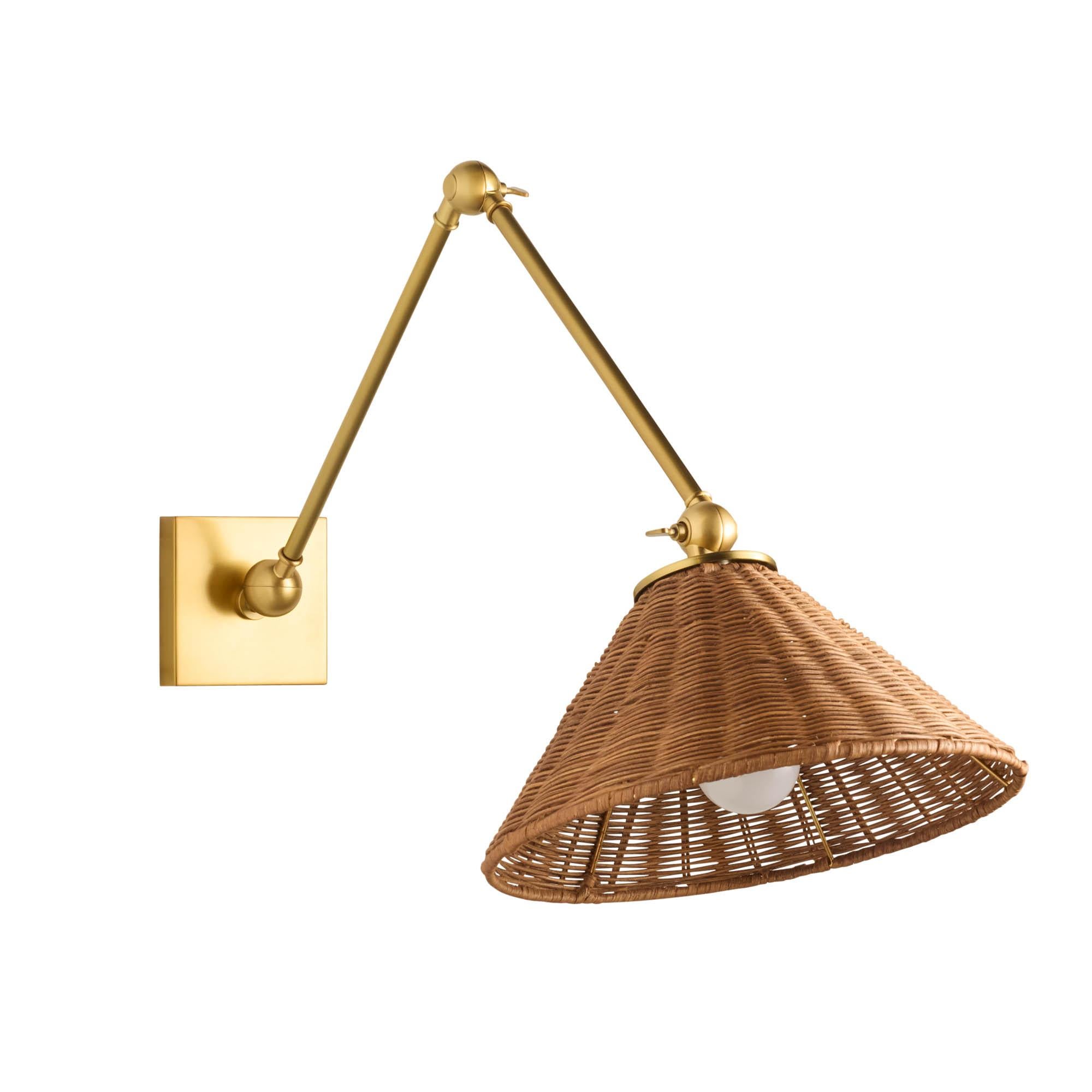 Padma Sconce DS49016 - Antique Brass, Natural Rattan For Sale 1