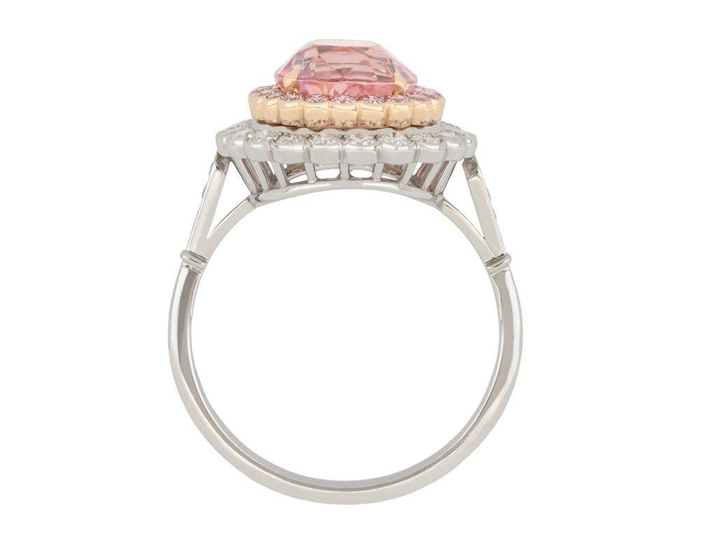 Oval Cut Padparadscha Ceylon Sapphire 4.16 Carat and Diamond Cluster Ring