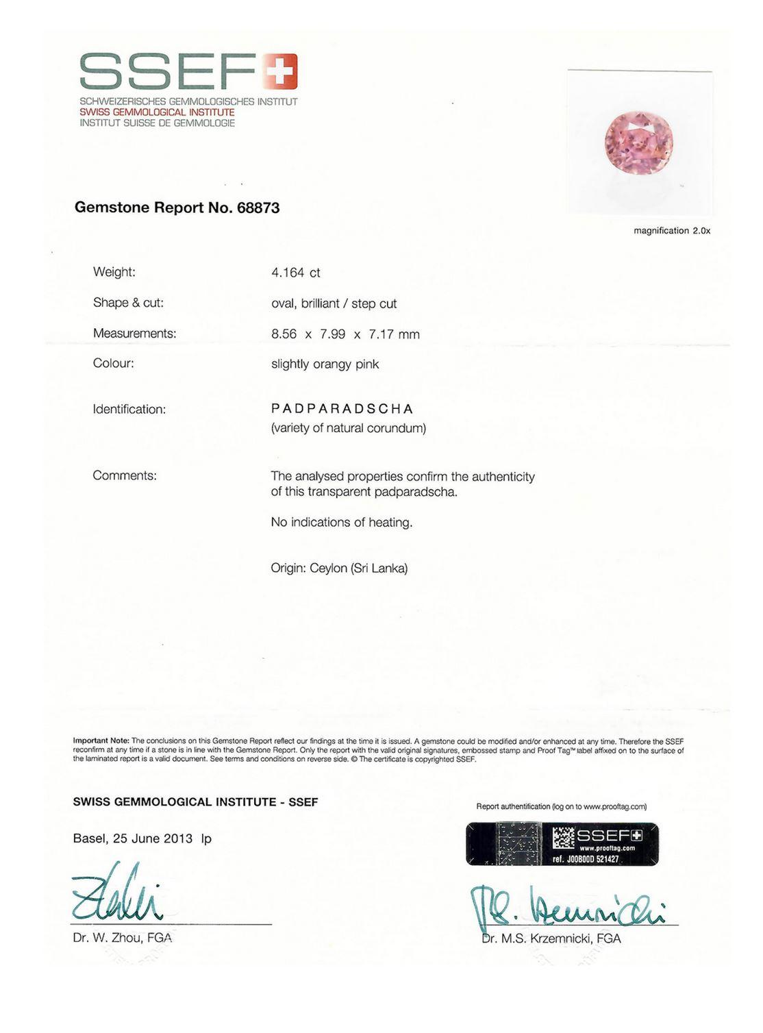 Anello con zaffiro Padparadscha Ceylon e diamanti a grappolo. in vendita 1