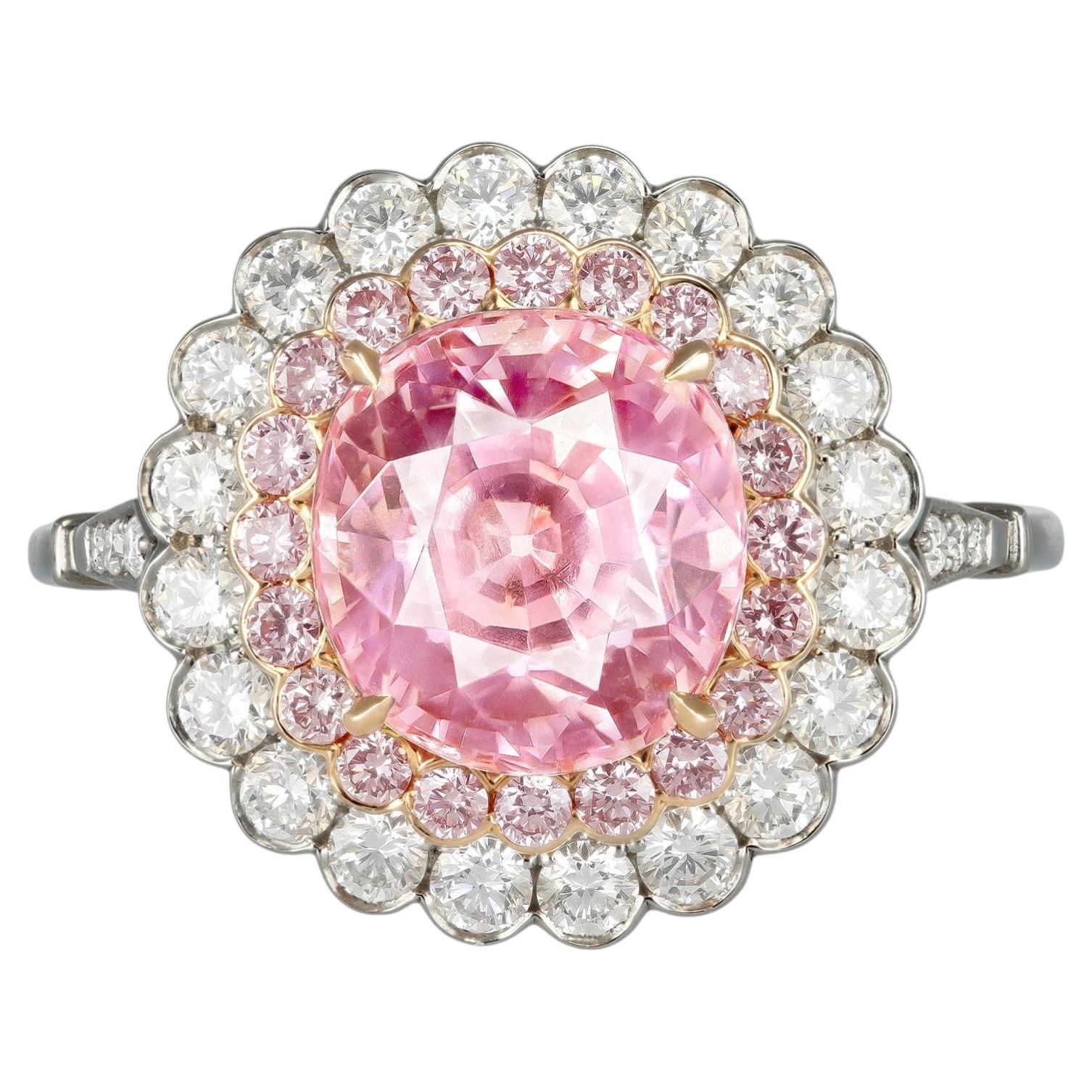 Padparadscha Ceylon sapphire and pink diamond cluster ring.