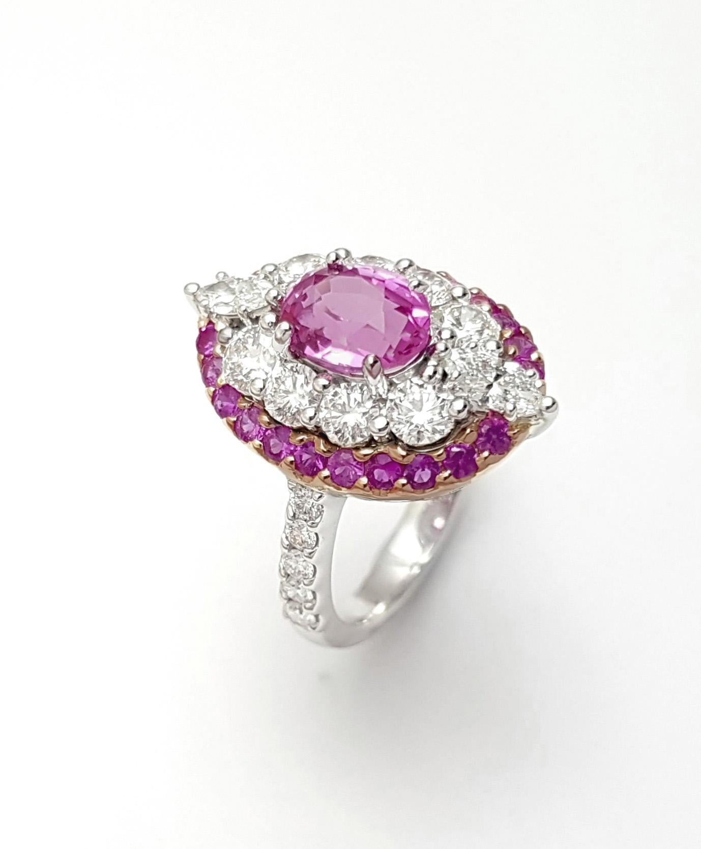 Anello Padparadscha, zaffiro rosa e diamante con montatura in oro bianco 18 carati in vendita 4