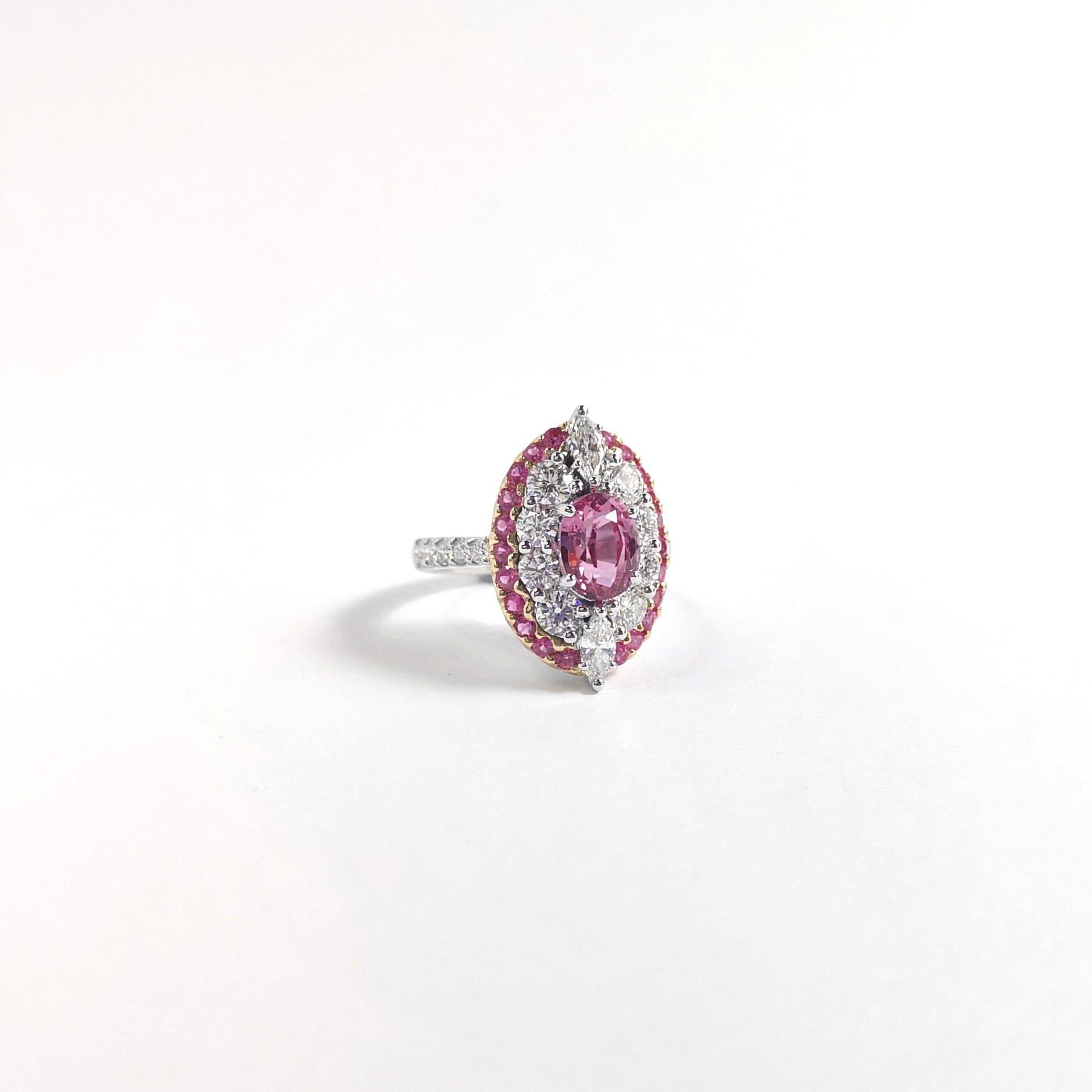 Anello Padparadscha, zaffiro rosa e diamante con montatura in oro bianco 18 carati in vendita 5