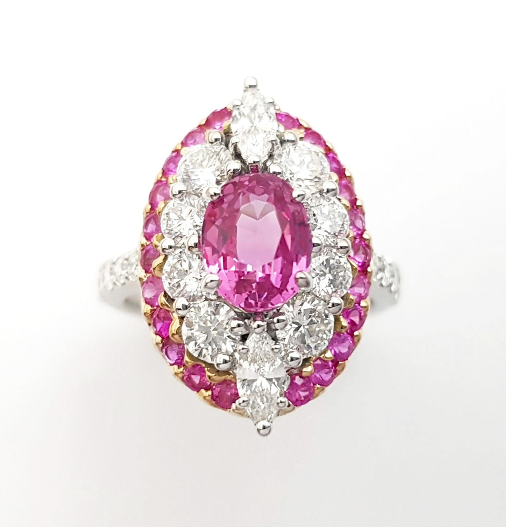 Anello Padparadscha, zaffiro rosa e diamante con montatura in oro bianco 18 carati in vendita 6