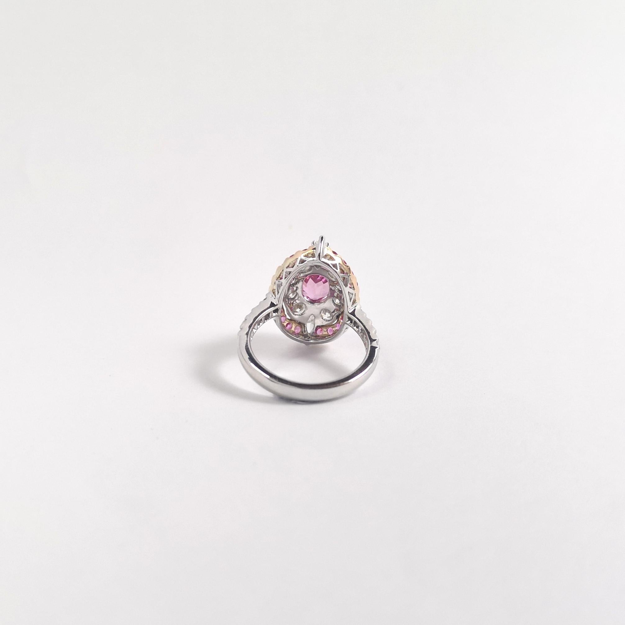 Anello Padparadscha, zaffiro rosa e diamante con montatura in oro bianco 18 carati in vendita 7