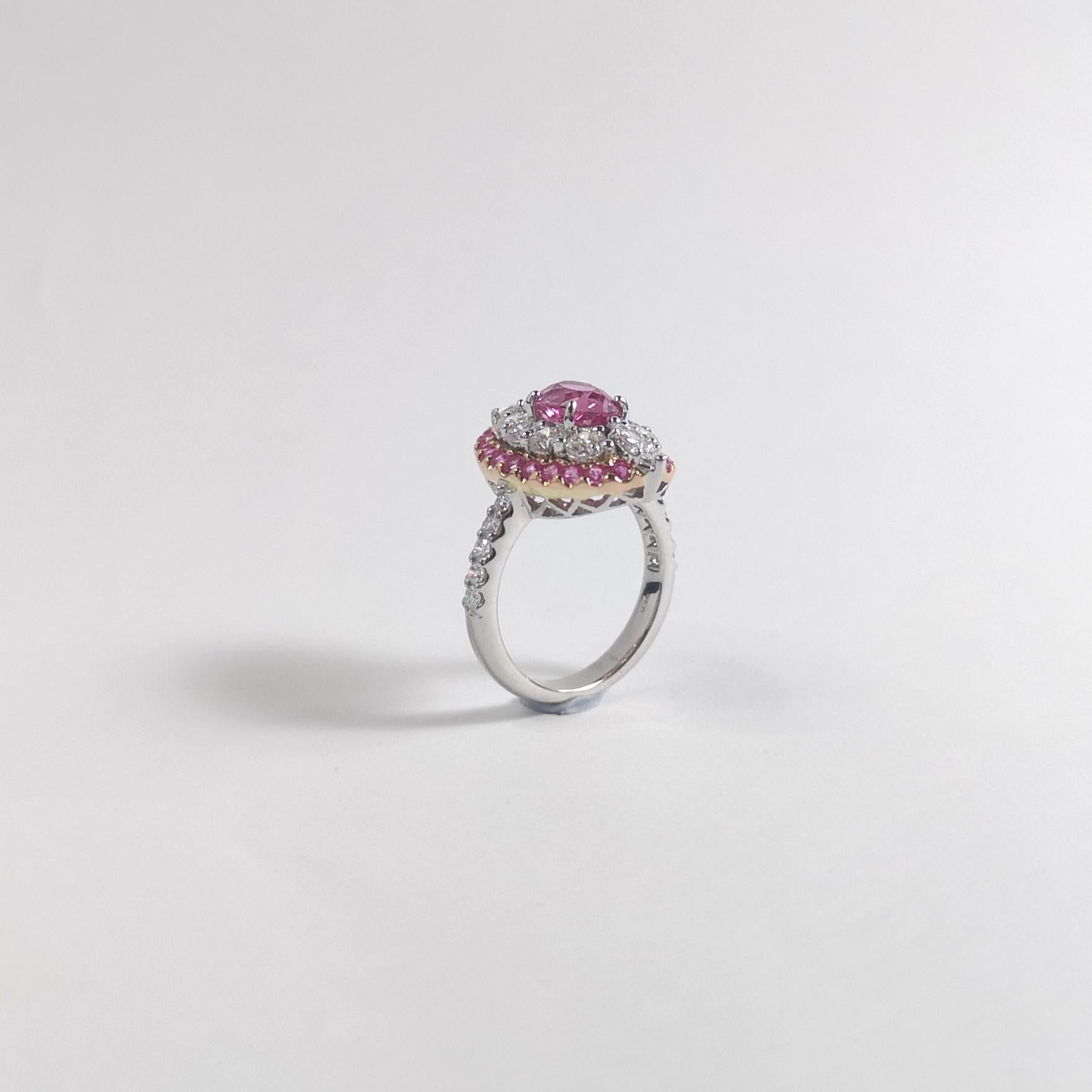Anello Padparadscha, zaffiro rosa e diamante con montatura in oro bianco 18 carati in vendita 8