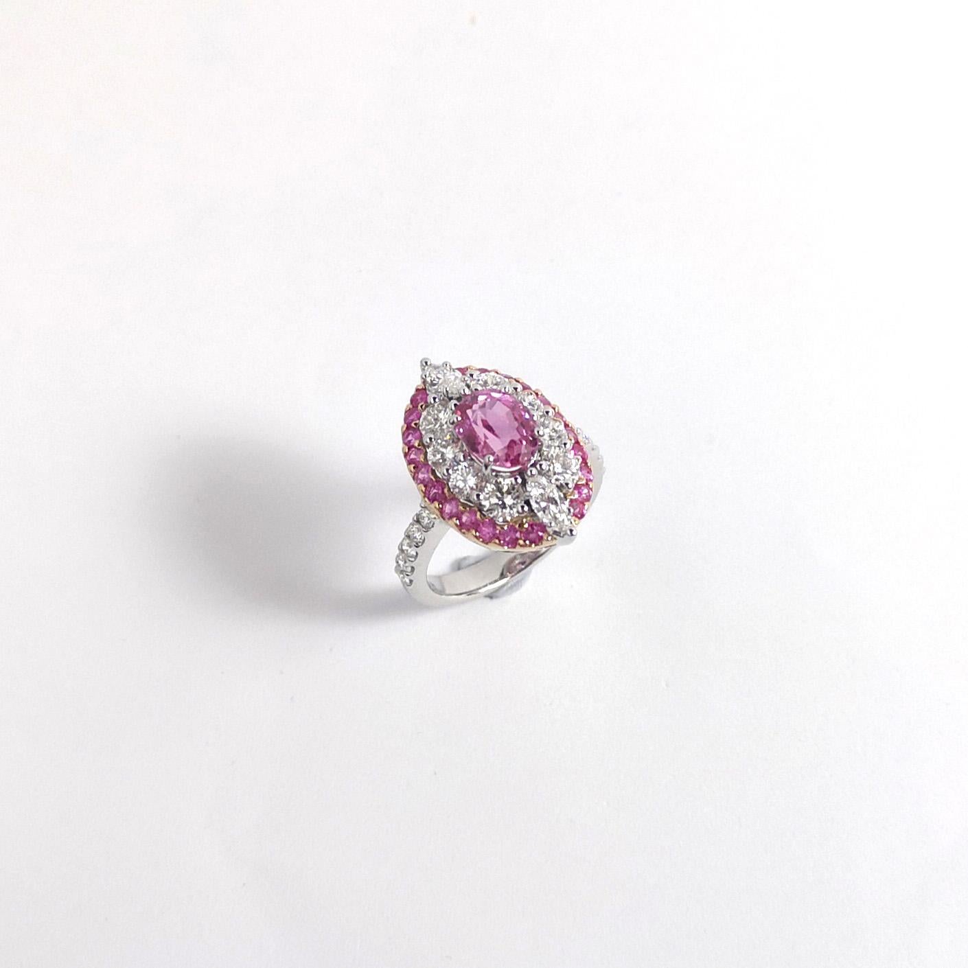 Anello Padparadscha, zaffiro rosa e diamante con montatura in oro bianco 18 carati in vendita 9