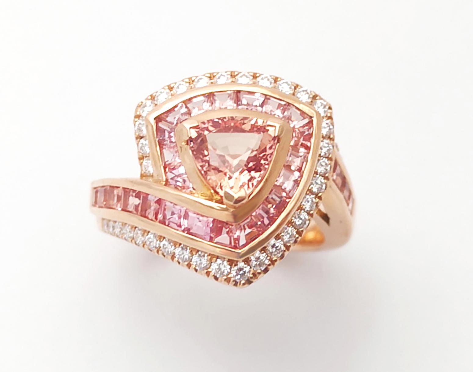Anello Padparadscha, zaffiro rosa e diamante con montatura in oro rosa 18 carati in vendita 4