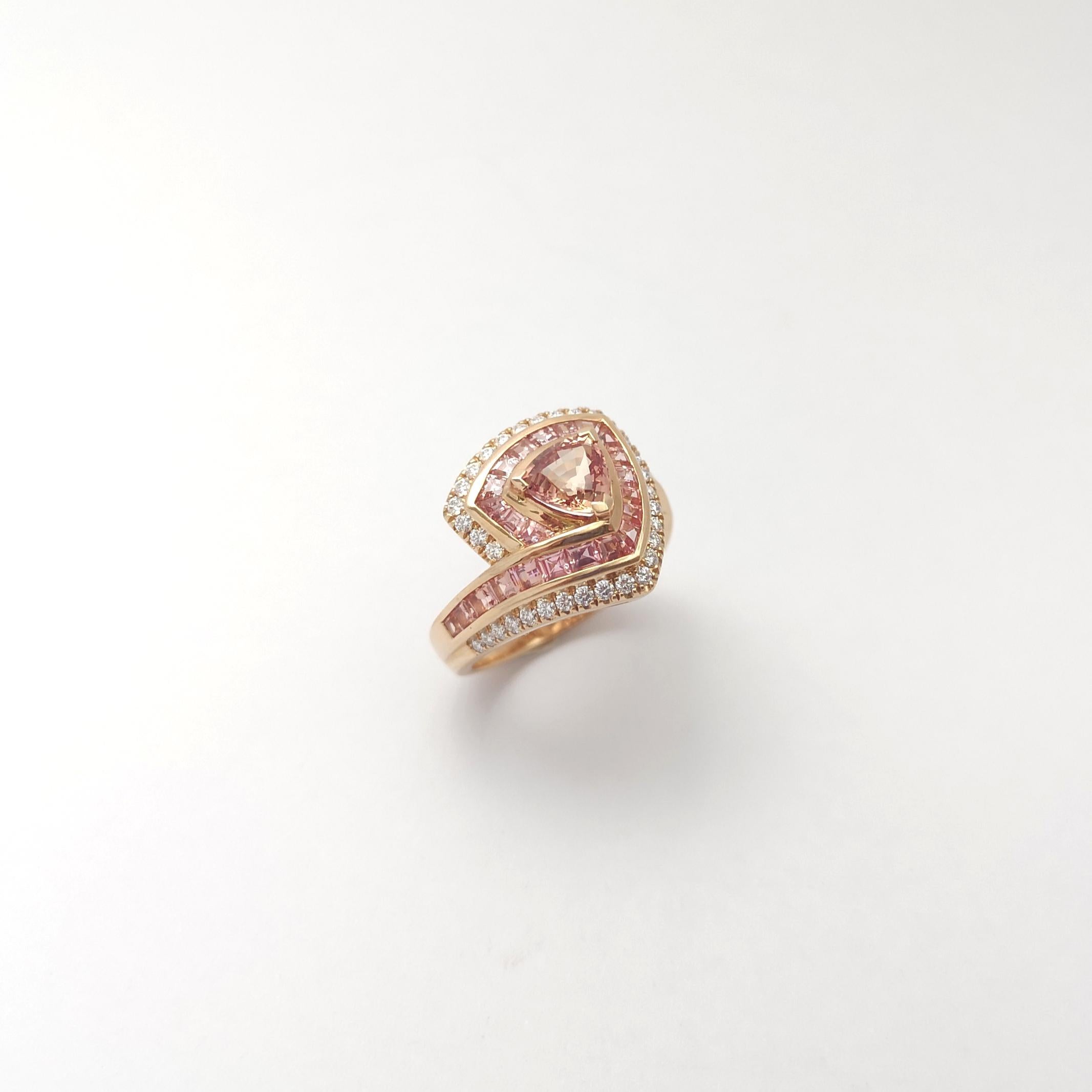 Anello Padparadscha, zaffiro rosa e diamante con montatura in oro rosa 18 carati in vendita 5