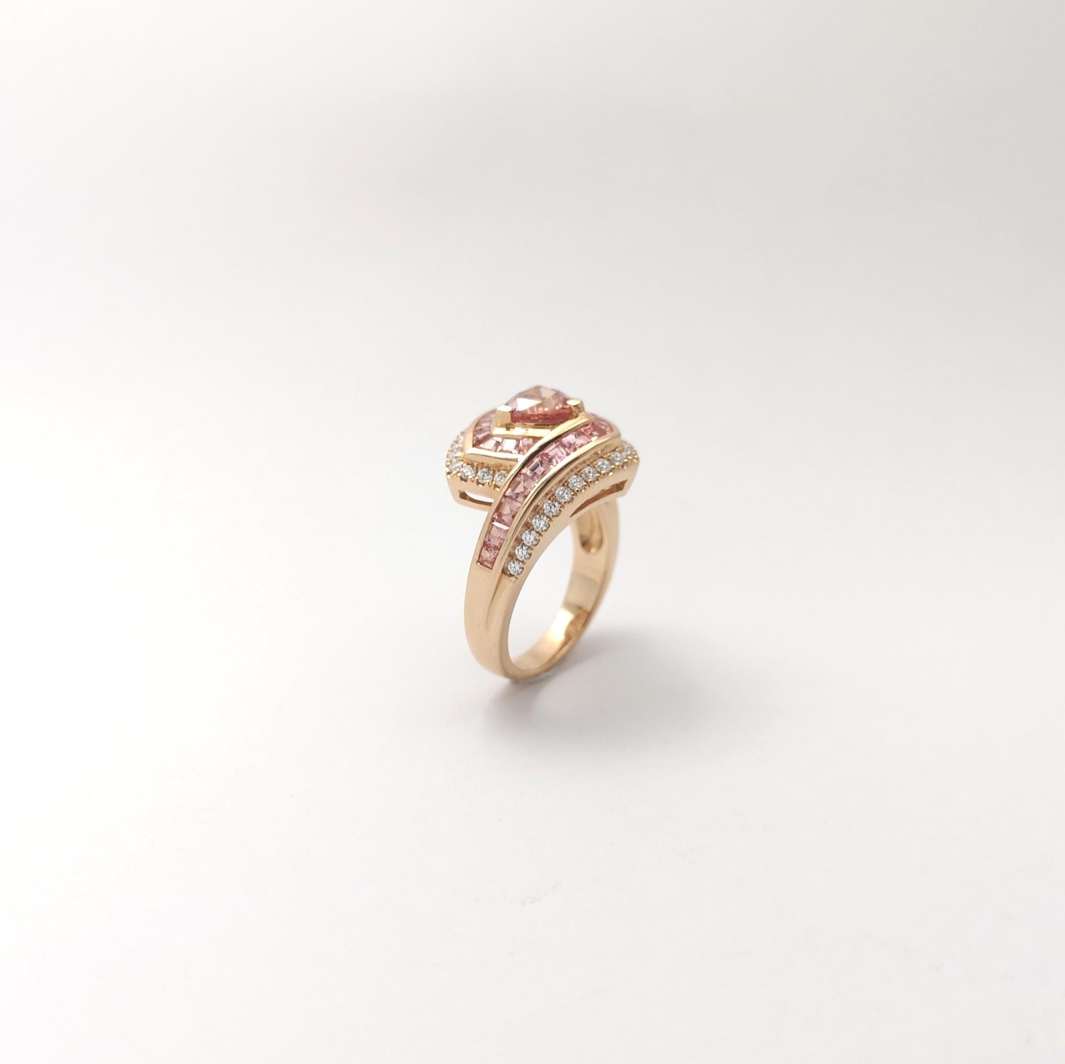 Anello Padparadscha, zaffiro rosa e diamante con montatura in oro rosa 18 carati in vendita 6