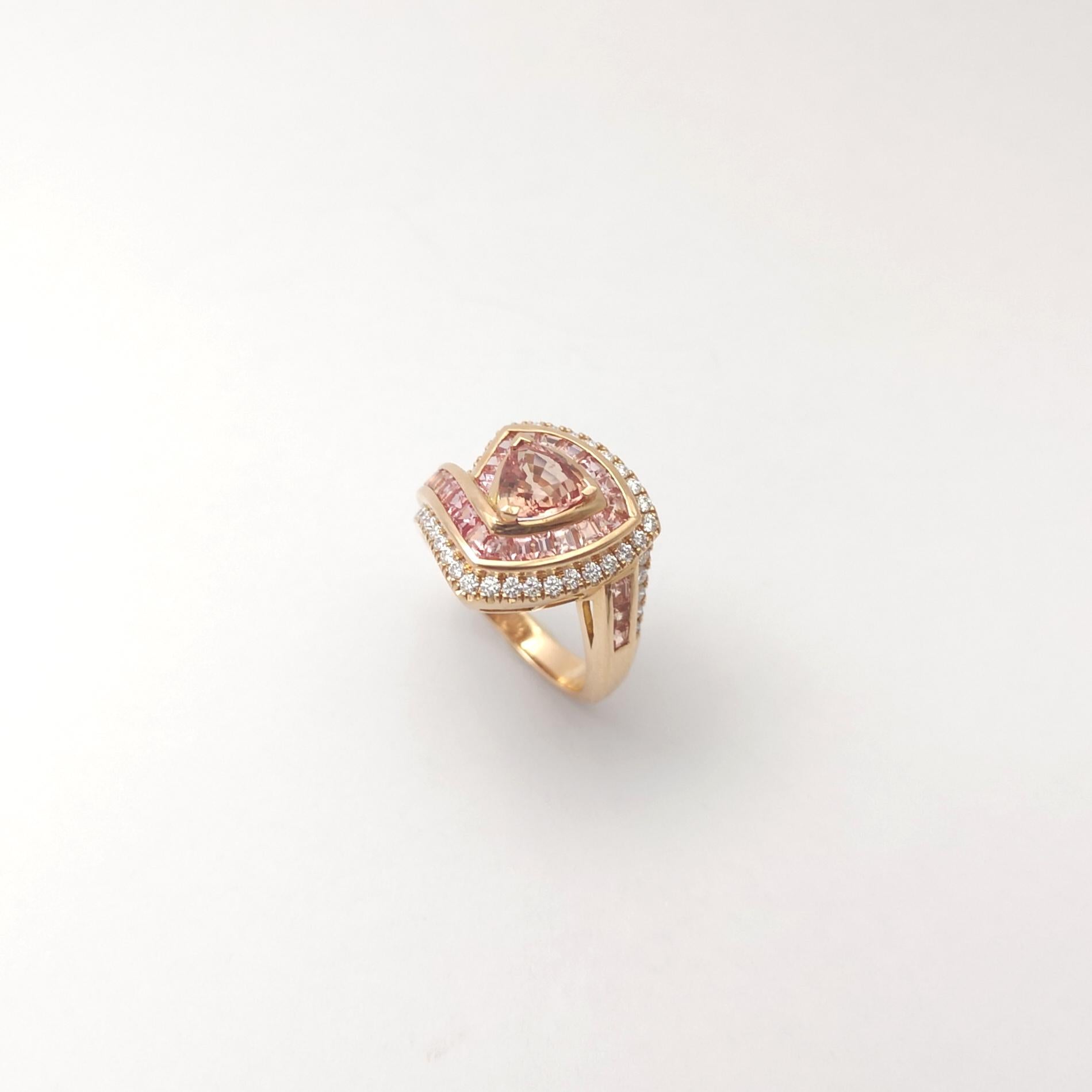 Anello Padparadscha, zaffiro rosa e diamante con montatura in oro rosa 18 carati in vendita 7