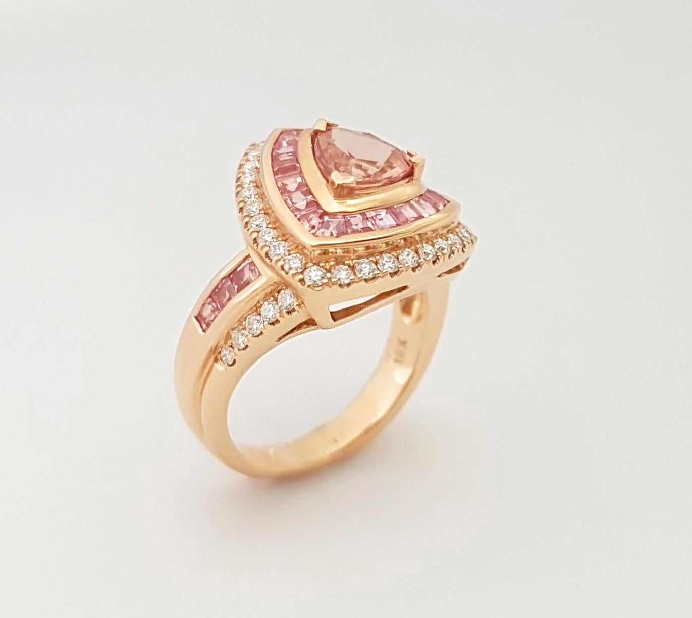 Anello Padparadscha, zaffiro rosa e diamante con montatura in oro rosa 18 carati in vendita 8