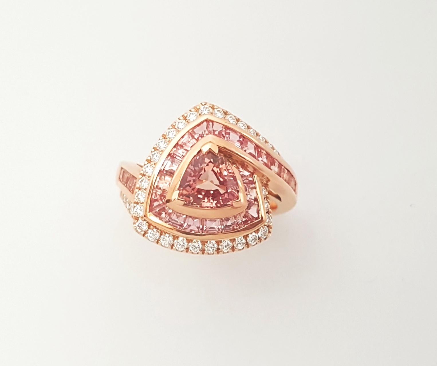 Anello Padparadscha, zaffiro rosa e diamante con montatura in oro rosa 18 carati in vendita 9