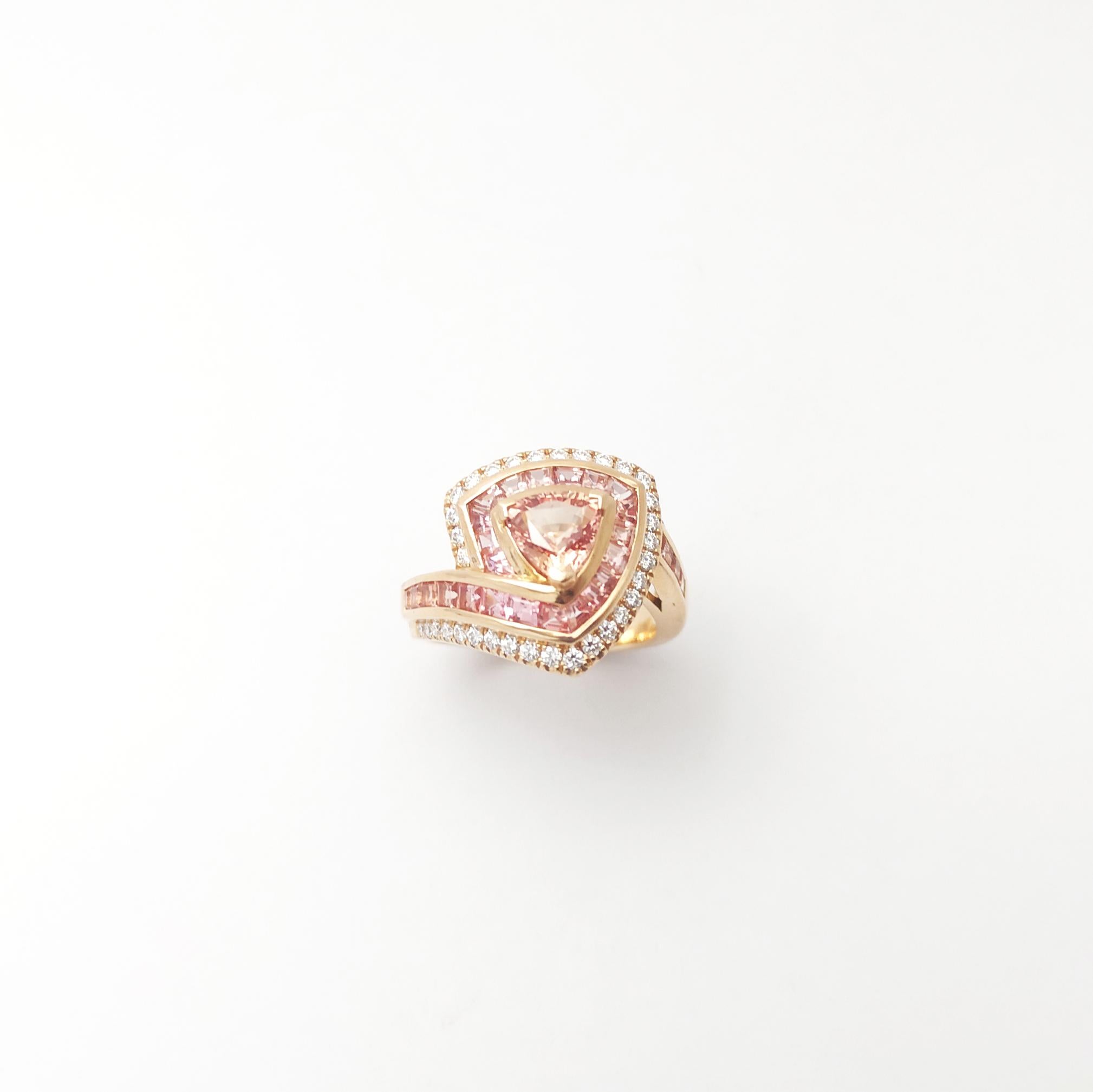Anello Padparadscha, zaffiro rosa e diamante con montatura in oro rosa 18 carati in vendita 3