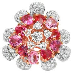 Padparadscha & Zafiro Rosa Diamante Anillo Flor de Oro Blanco de 18k