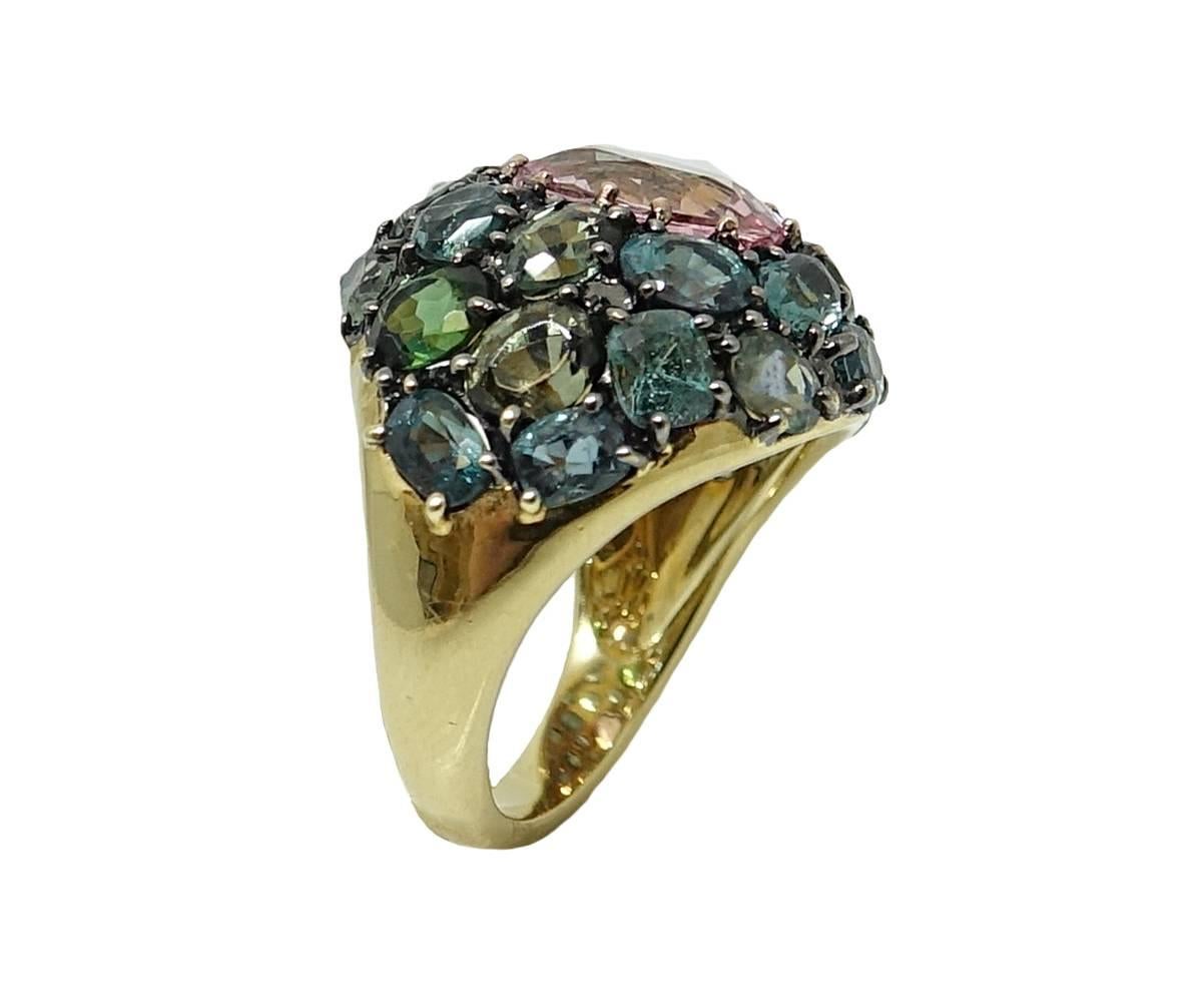 Padparadscha Sapphire and Alexandrite Yellow Gold Ring In New Condition For Sale In Naples, FL