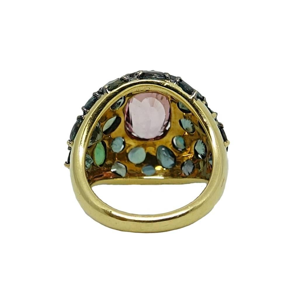 Women's or Men's Padparadscha Sapphire and Alexandrite Yellow Gold Ring For Sale