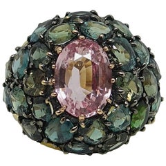 Padparadscha Sapphire and Alexandrite Yellow Gold Ring