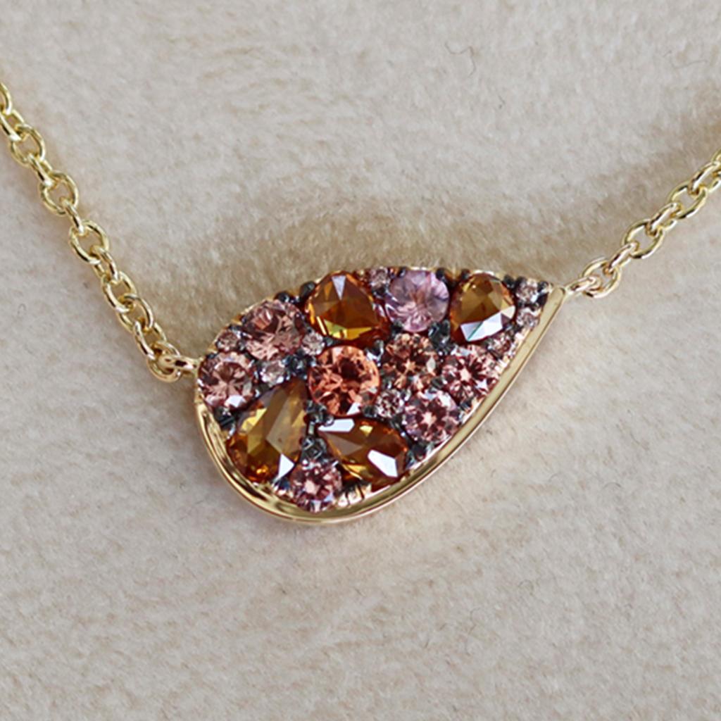 Padparadscha sapphire Cognac Rose-Cut & Pink Diamond Mosaic Pendant Necklace 4