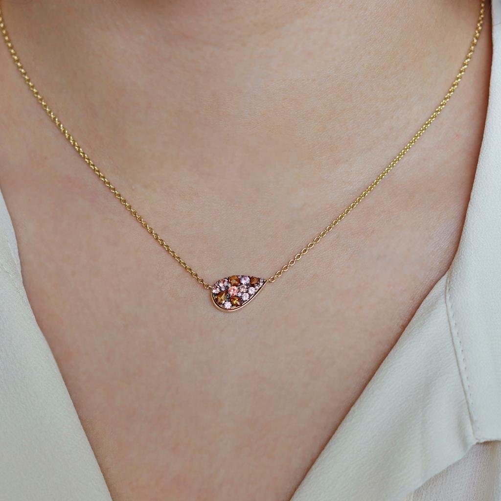Padparadscha sapphire Cognac Rose-Cut & Pink Diamond Mosaic Pendant Necklace 2