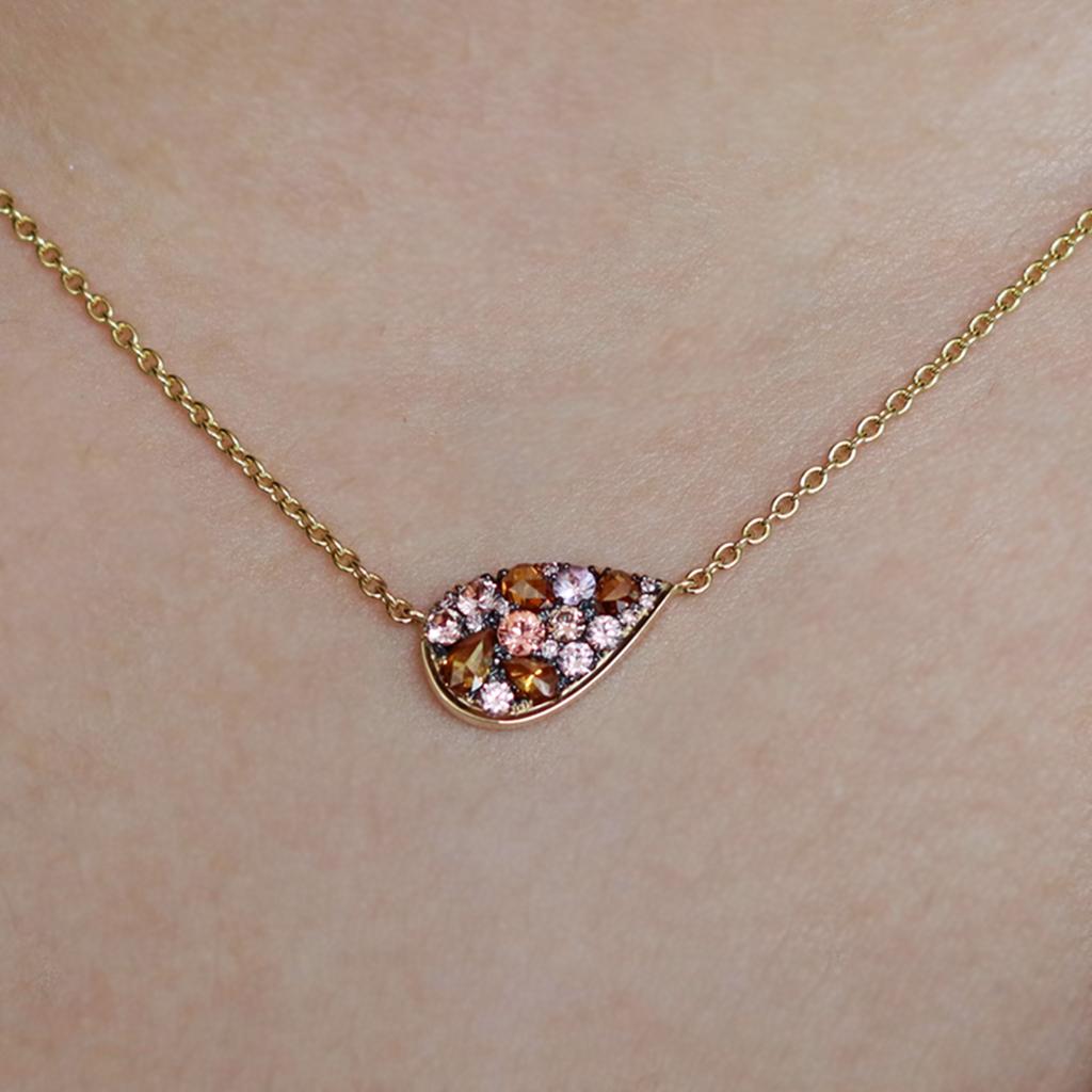 Padparadscha sapphire Cognac Rose-Cut & Pink Diamond Mosaic Pendant Necklace 3